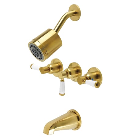 Kingston Brass Tub and Shower Faucet, Brushed Brass, Wall Mount KBX8137DPL